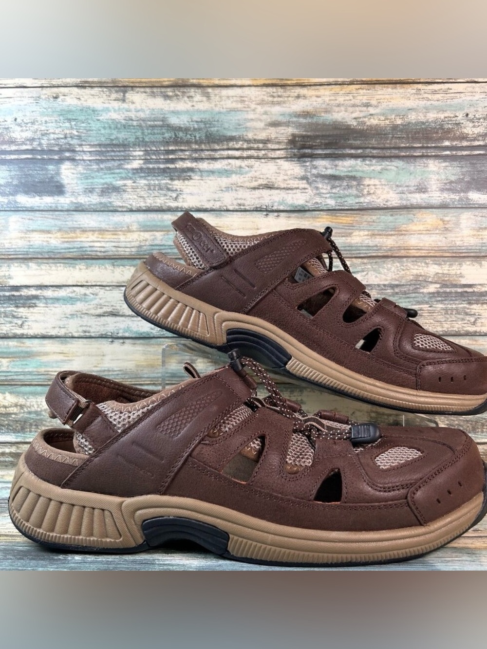 Orthofeet Fisherman Sandals Mens 13W Orthotic Casual Comfort Shoe Brown Leather